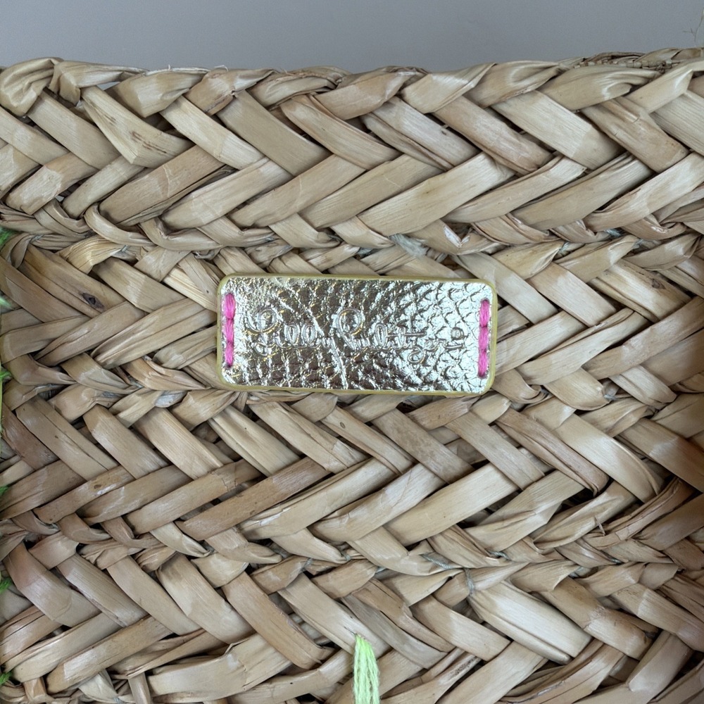 Lilly Pulitzer Large Woven Tote Bag, Gold Double Handles, Tassel Fringe, Open - Picture 12 of 15